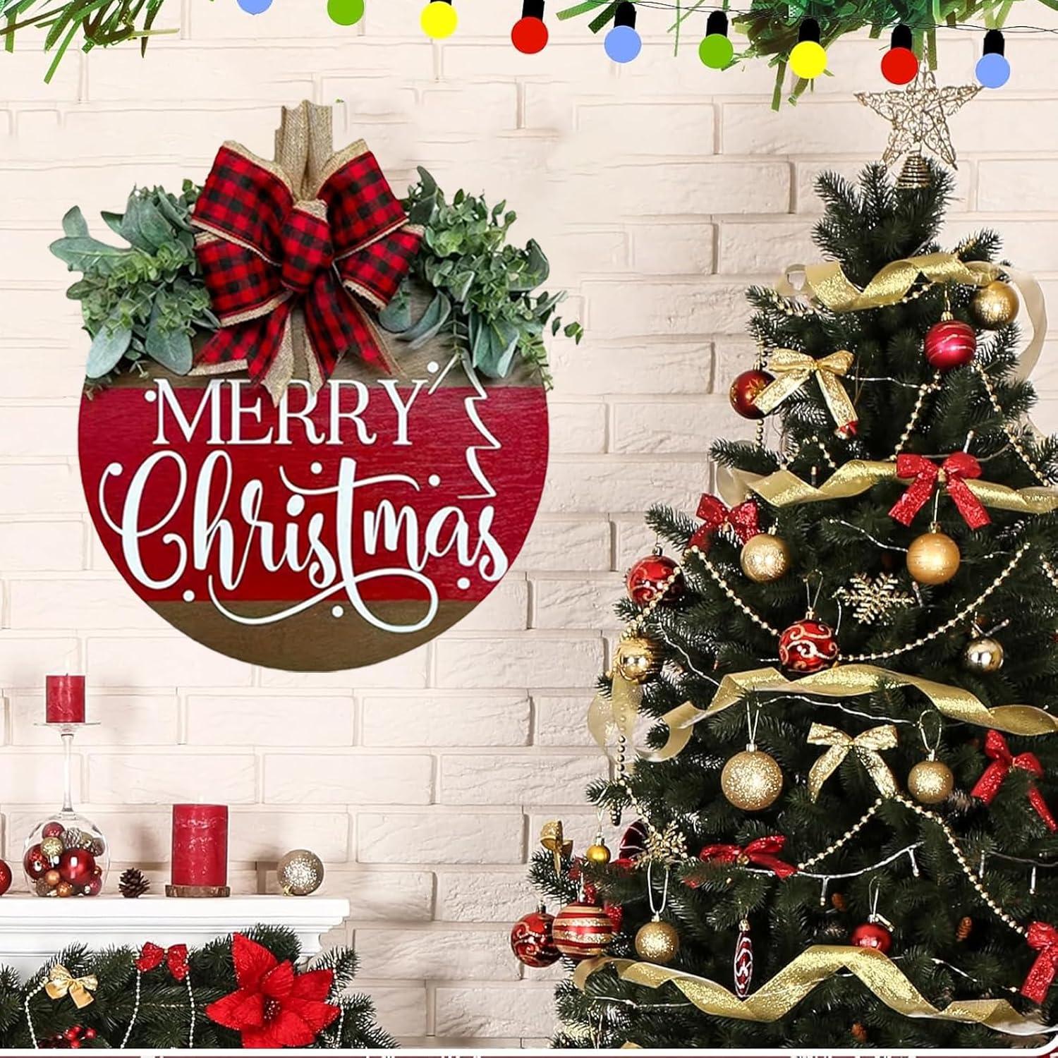 Corona de Navidad de Madera WAZOCI 30cm Feliz Navidad