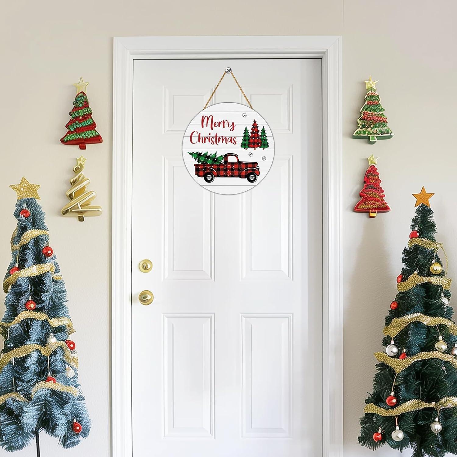 Decoración de Puerta Navideña YUNKKIN Camión y Árbol 30.48cm