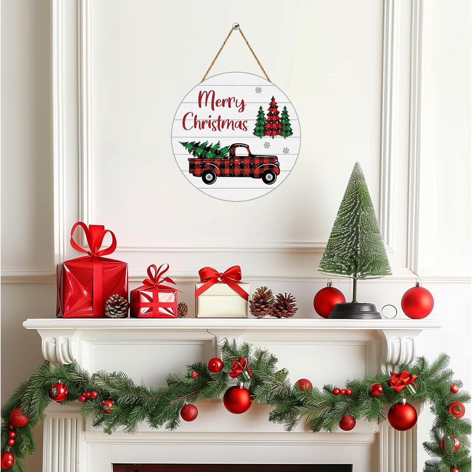 Decoración de Puerta Navideña YUNKKIN Camión y Árbol 30.48cm