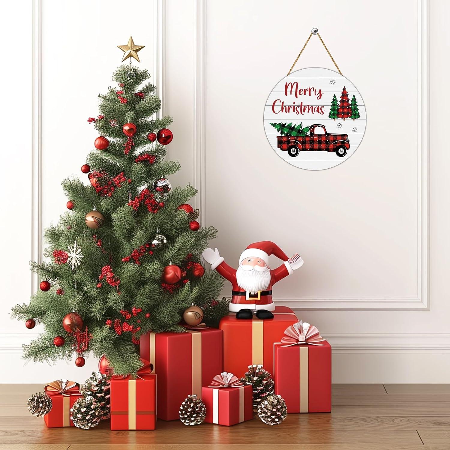 Decoración de Puerta Navideña YUNKKIN Camión y Árbol 30.48cm