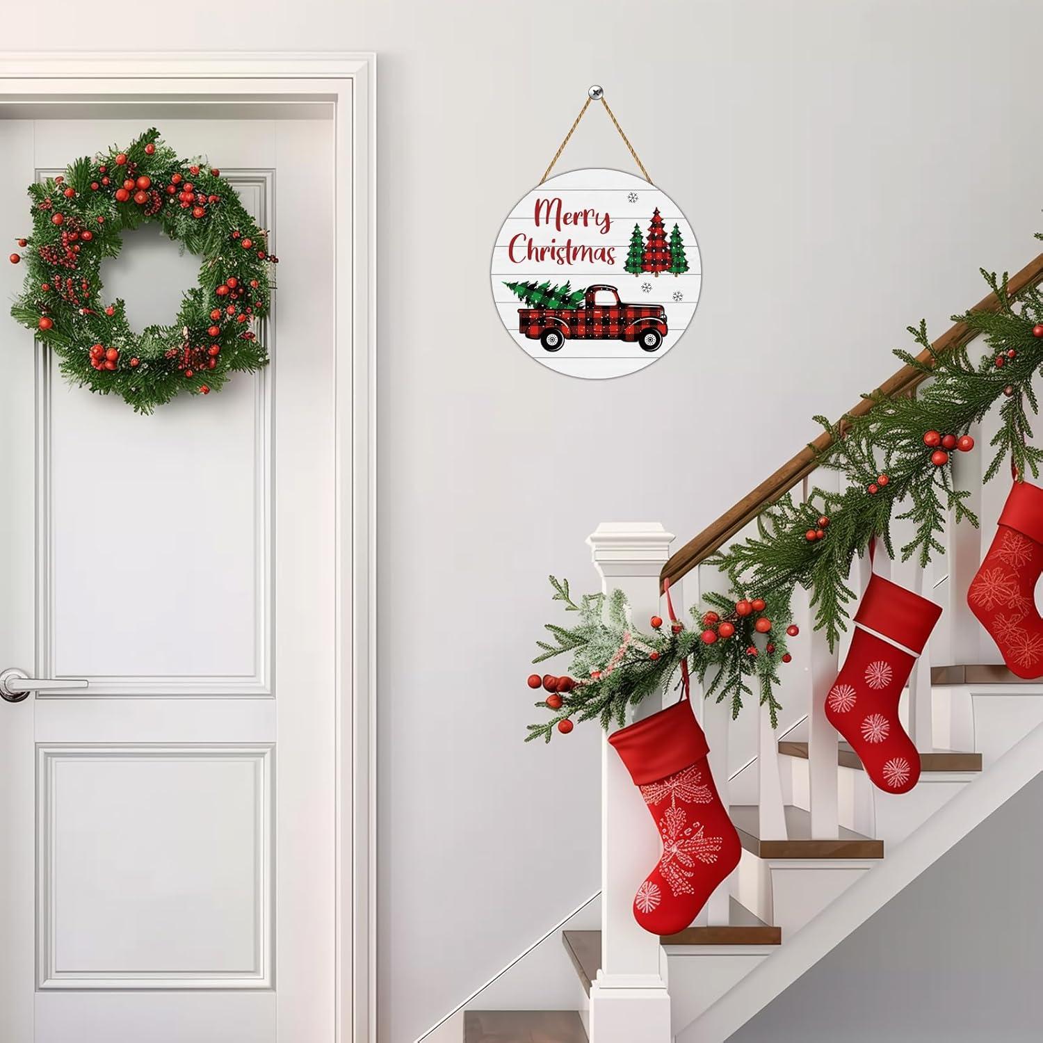 Decoración de Puerta Navideña YUNKKIN Camión y Árbol 30.48cm