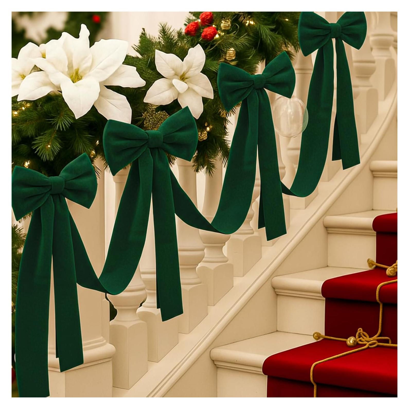 Guirnalda de Navidad Civaner 5 m con 6 Lazos de Terciopelo Verde