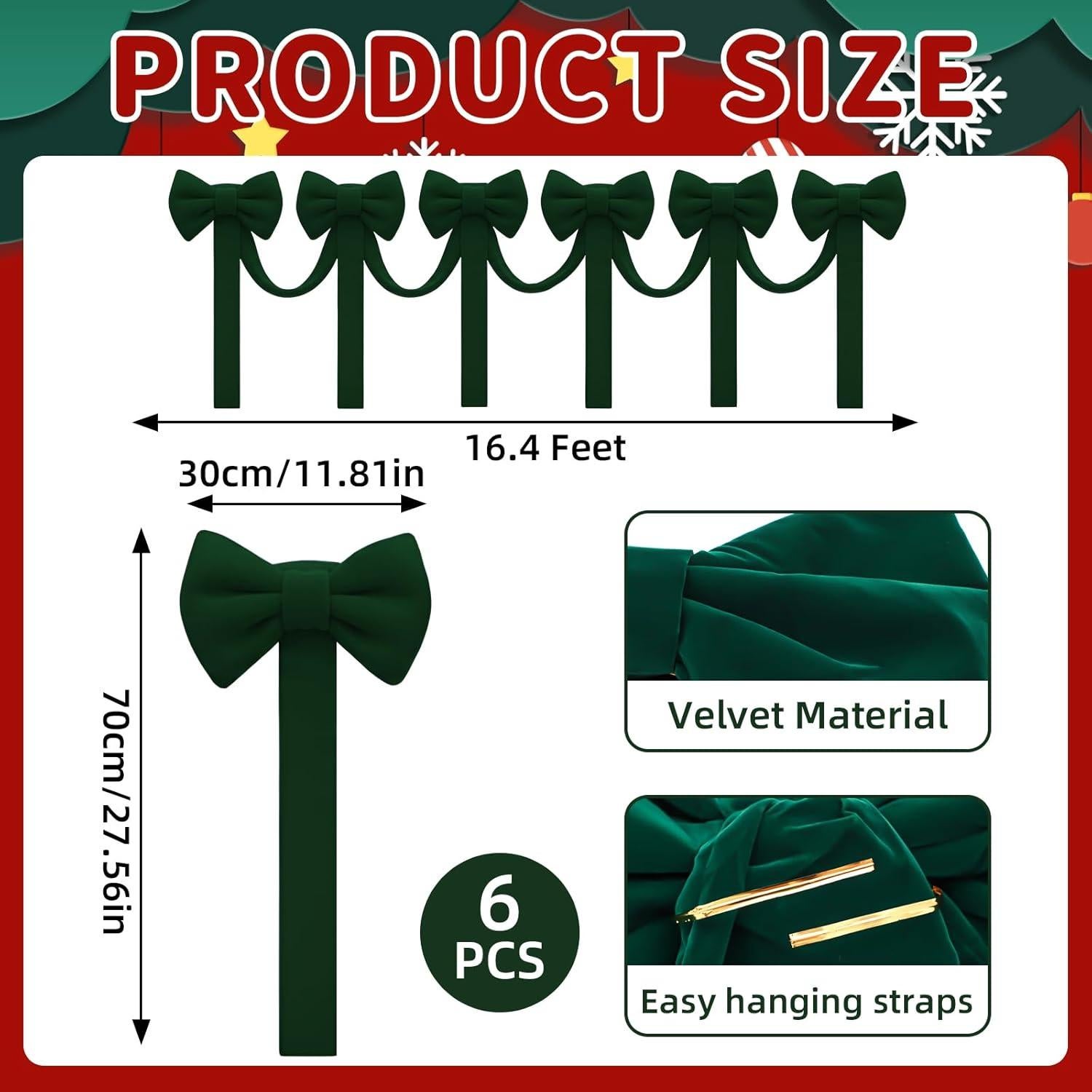 Guirnalda de Navidad Civaner 5 m con 6 Lazos de Terciopelo Verde