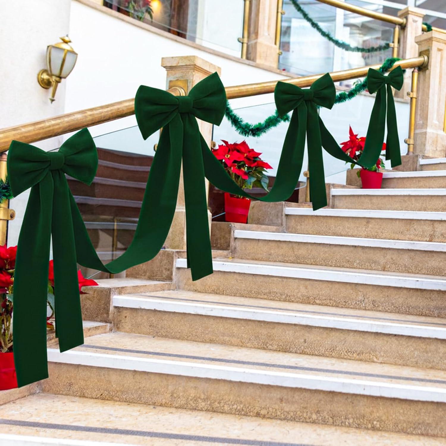 Guirnalda de Navidad Civaner 5 m con 6 Lazos de Terciopelo Verde