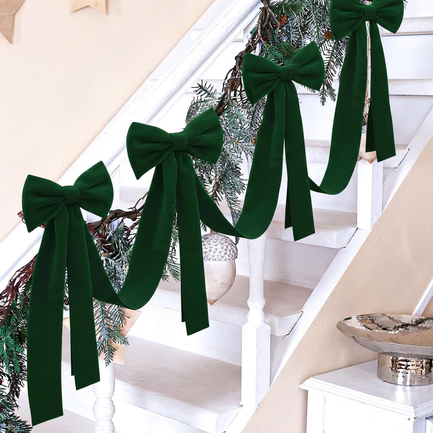 Guirnalda de Navidad Civaner 5 m con 6 Lazos de Terciopelo Verde