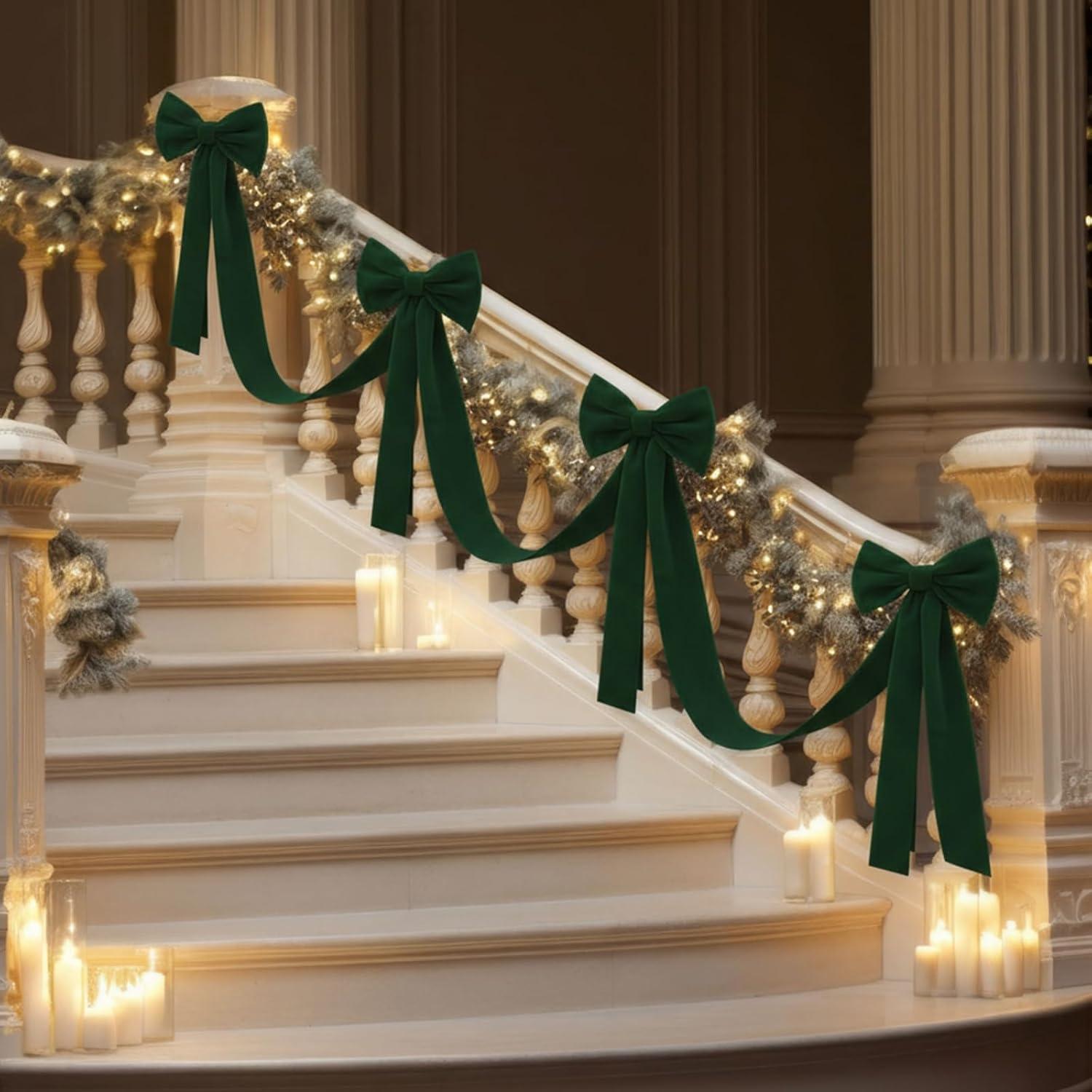 Guirnalda de Navidad Civaner 5 m con 6 Lazos de Terciopelo Verde