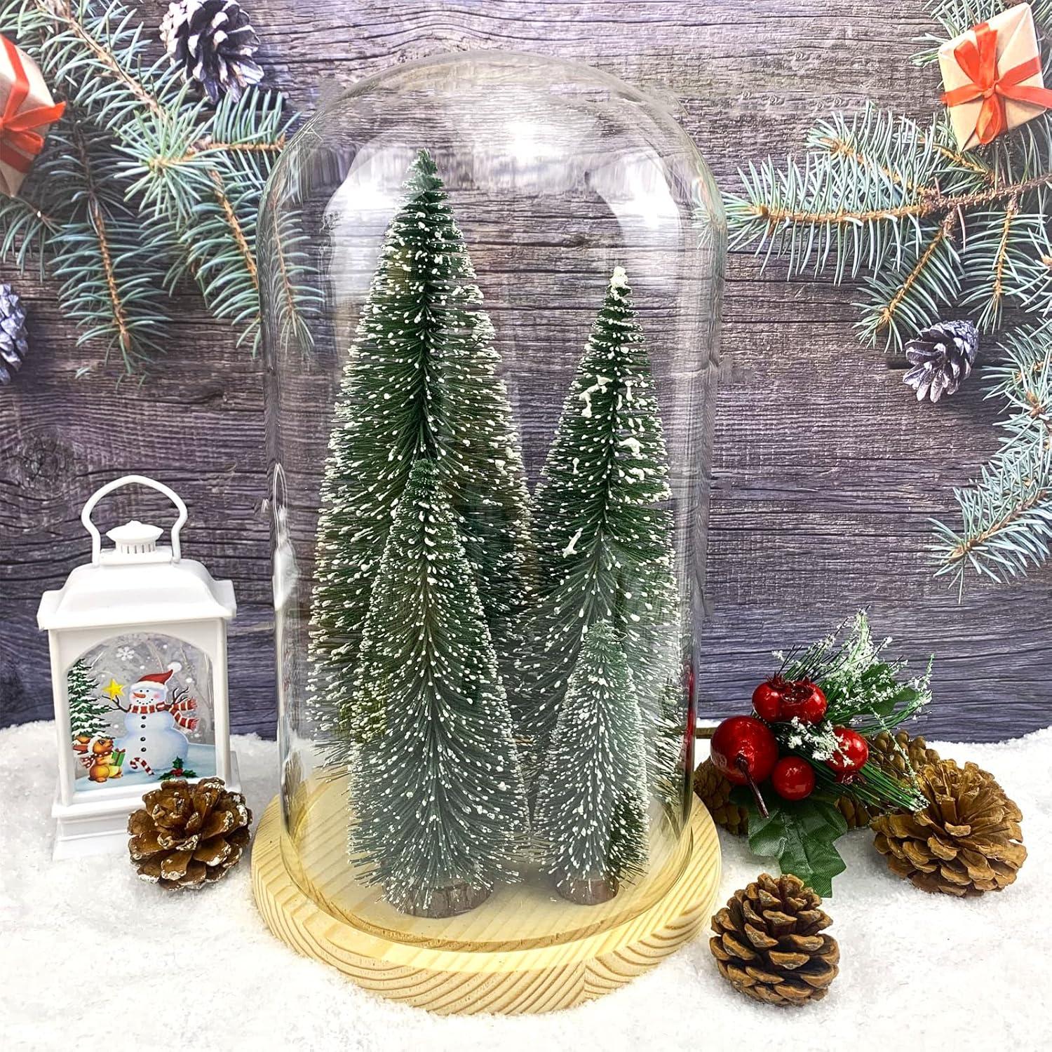 Mini Árboles de Navidad ANTUNIHOD 5pcs con Nieve y Base de Madera