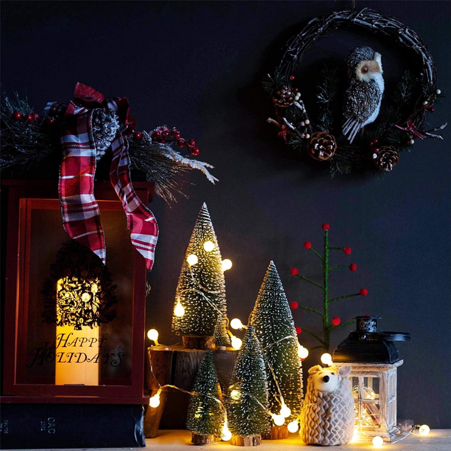 Mini Árboles de Navidad ANTUNIHOD 5pcs con Nieve y Base de Madera