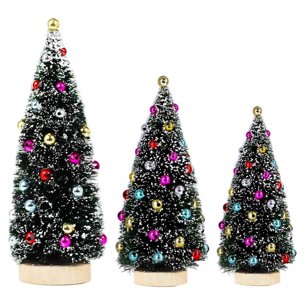 Winlyn 3 Mini Árboles de Navidad Artificiales con Nieve 9.9-20.3 cm