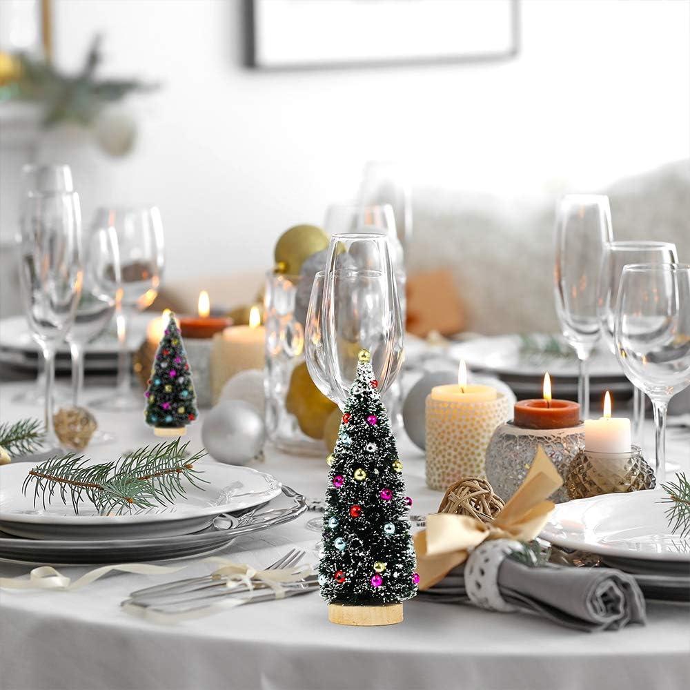 Winlyn 3 Mini Árboles de Navidad Artificiales con Nieve 9.9-20.3 cm