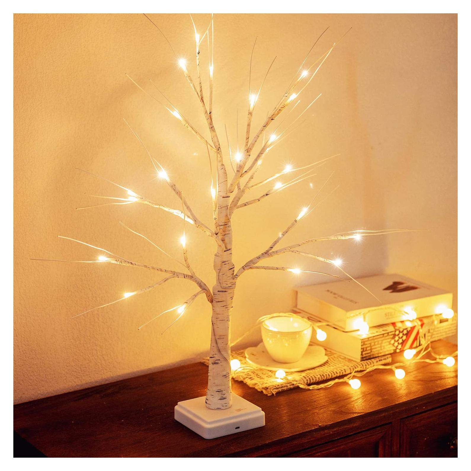 Árbol de Navidad Abedul Woohaha 0.61m con 24 LED Luz Cálida
