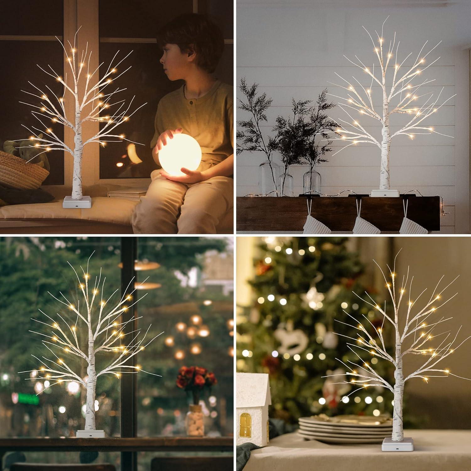 Árbol de Navidad Abedul Woohaha 0.61m con 24 LED Luz Cálida