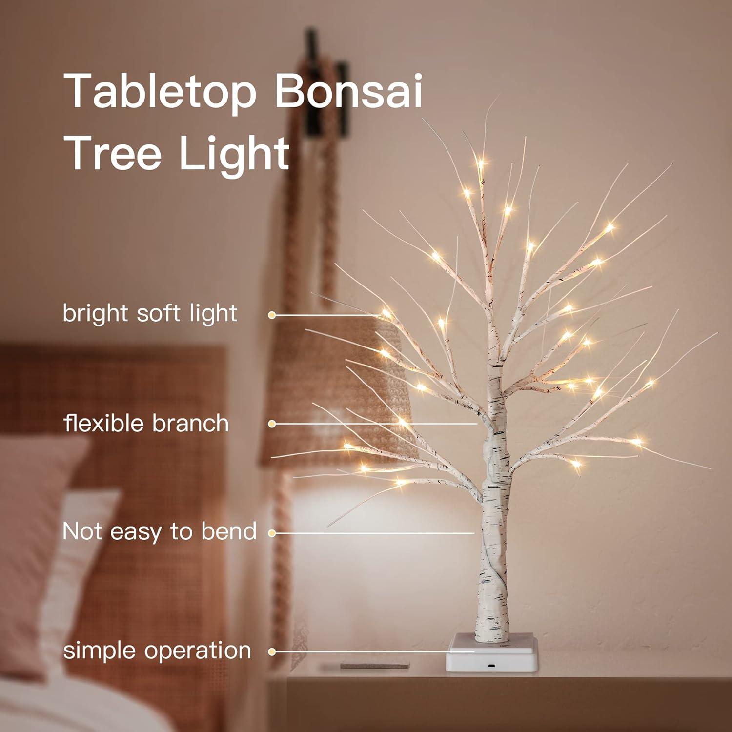 Árbol de Navidad Abedul Woohaha 0.61m con 24 LED Luz Cálida