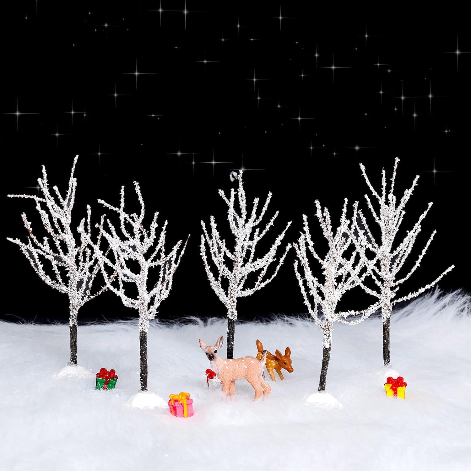 Conjunto de 7 Árboles de Pueblo Navideño Yolyoo Cubiertos de Nieve