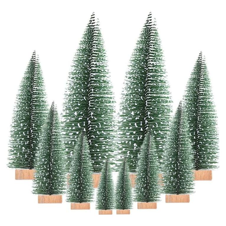 Mini Árboles de Navidad Yahpetes 10 Pcs con Nieve 5 Tamaños