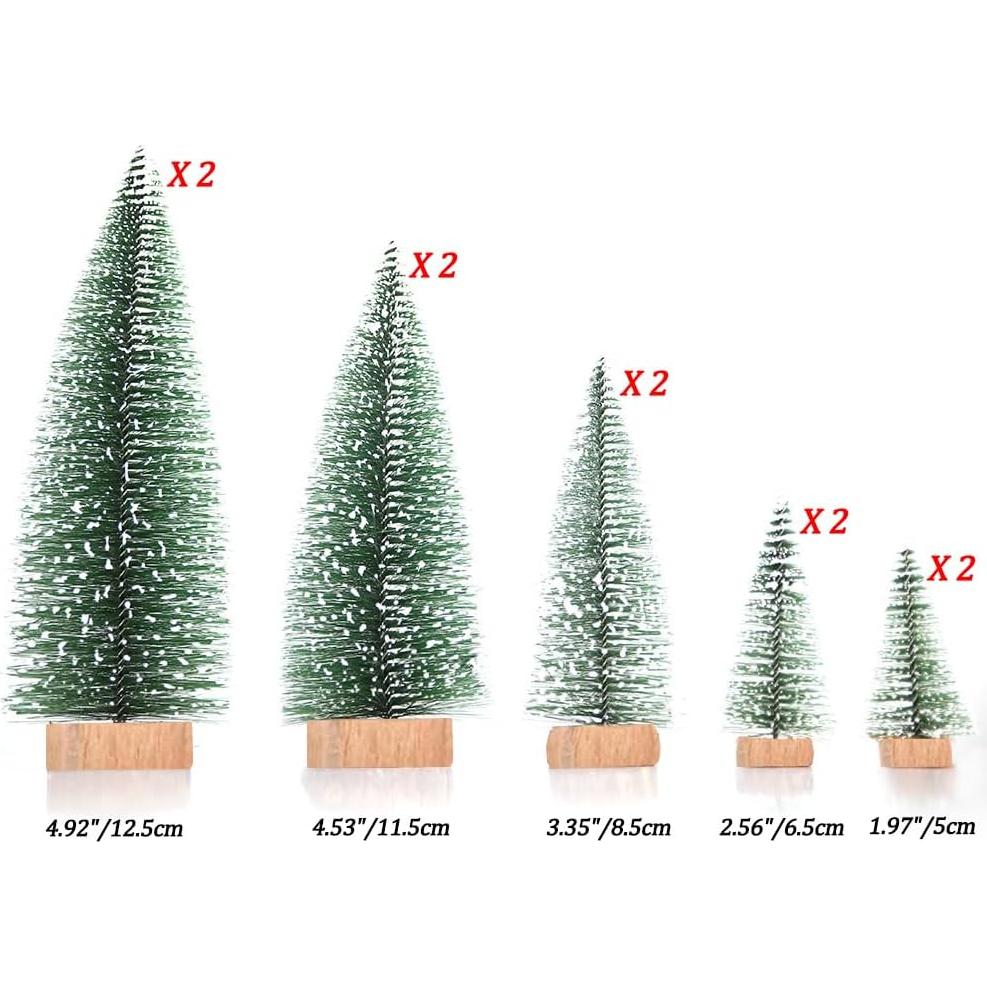 Mini Árboles de Navidad Yahpetes 10 Pcs con Nieve 5 Tamaños