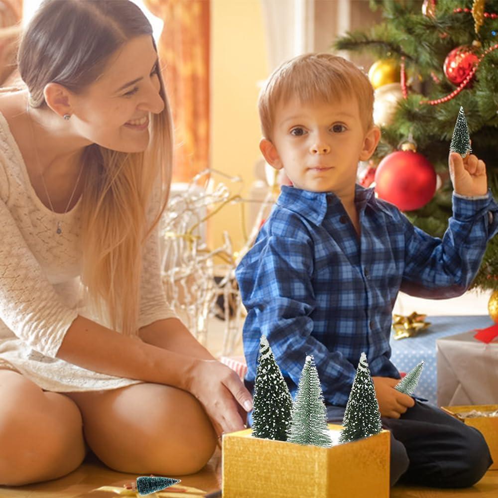 Mini Árboles de Navidad Yahpetes 10 Pcs con Nieve 5 Tamaños