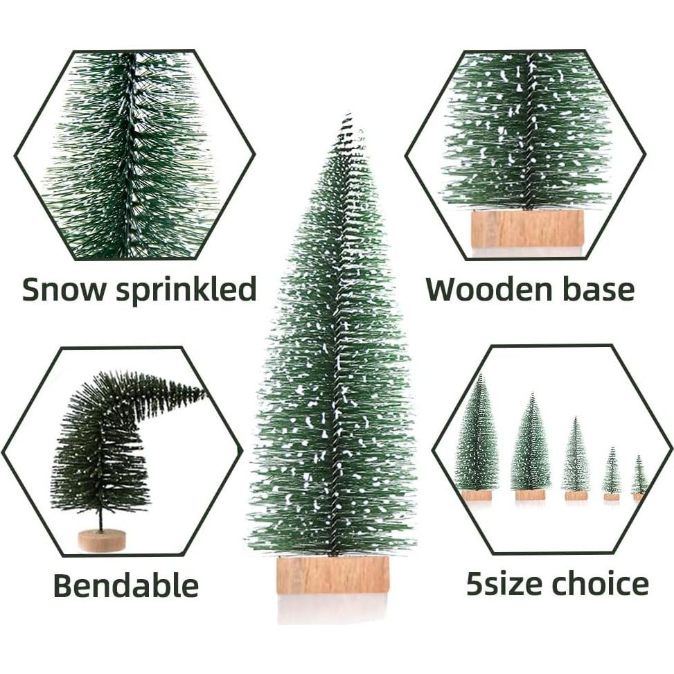 Mini Árboles de Navidad Yahpetes 10 Pcs con Nieve 5 Tamaños