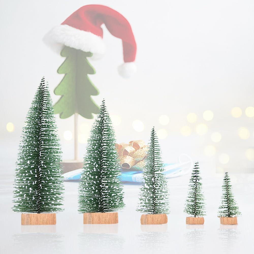 Mini Árboles de Navidad Yahpetes 10 Pcs con Nieve 5 Tamaños