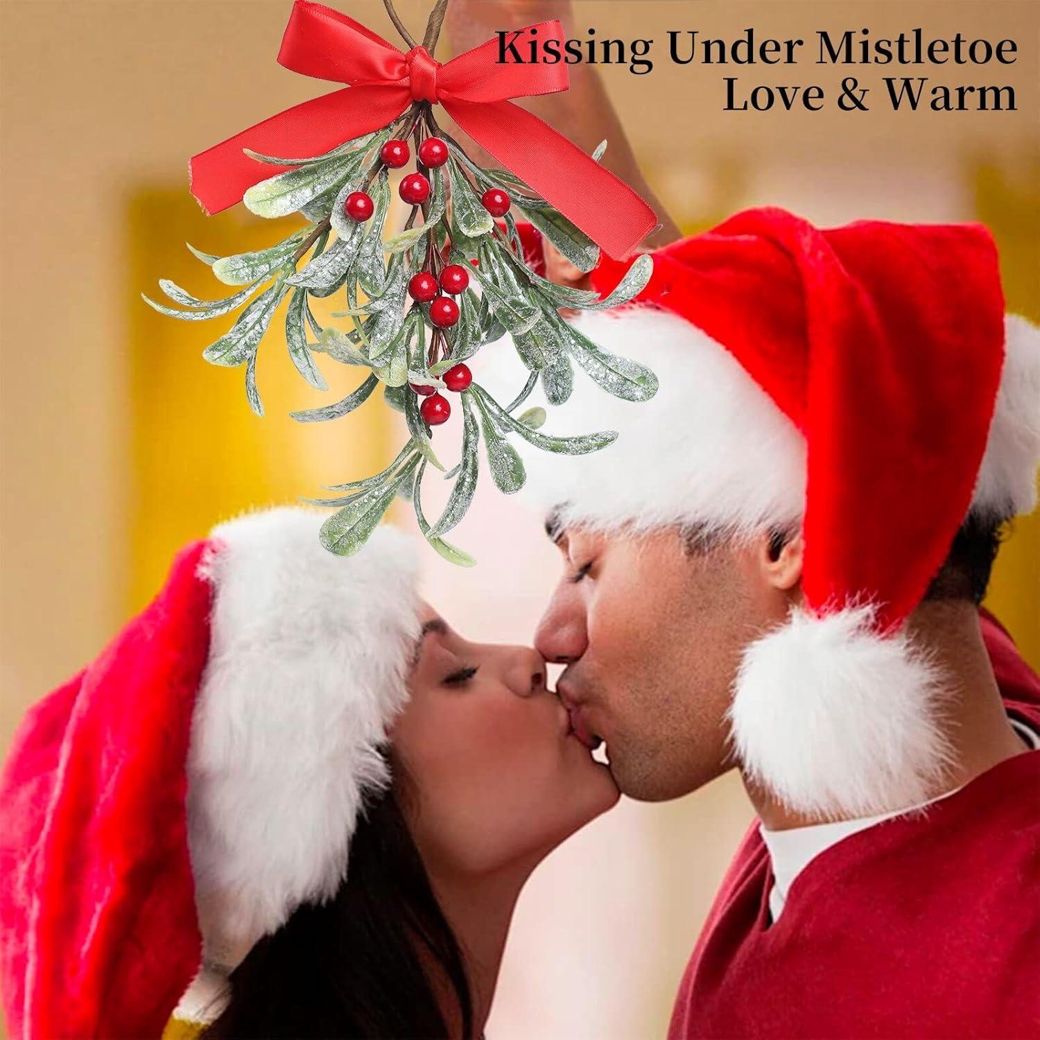 Adorno Navideño de Muérdago Artificial con Lazo Rojo 23cm