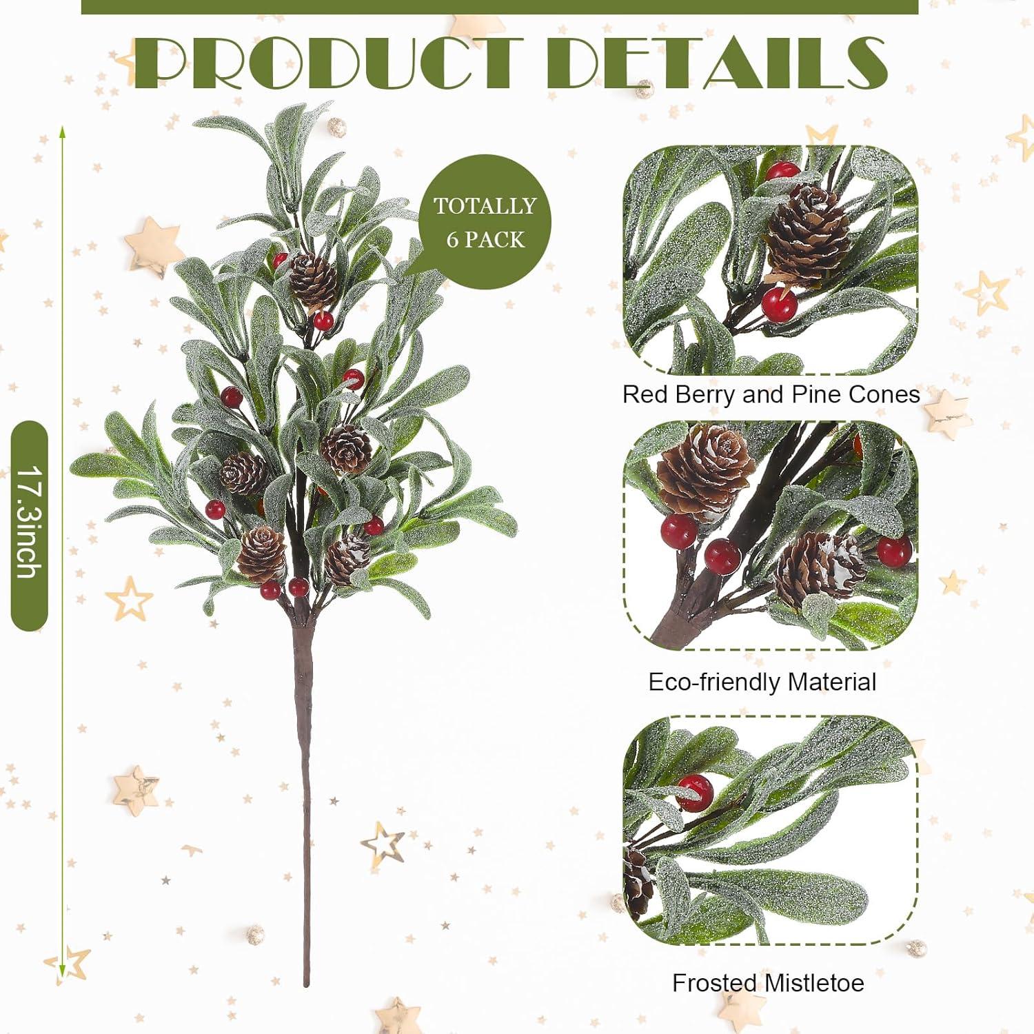 6 Ramas Artificiales de Muérdago Solsew 43.9 cm Decoración Navidad