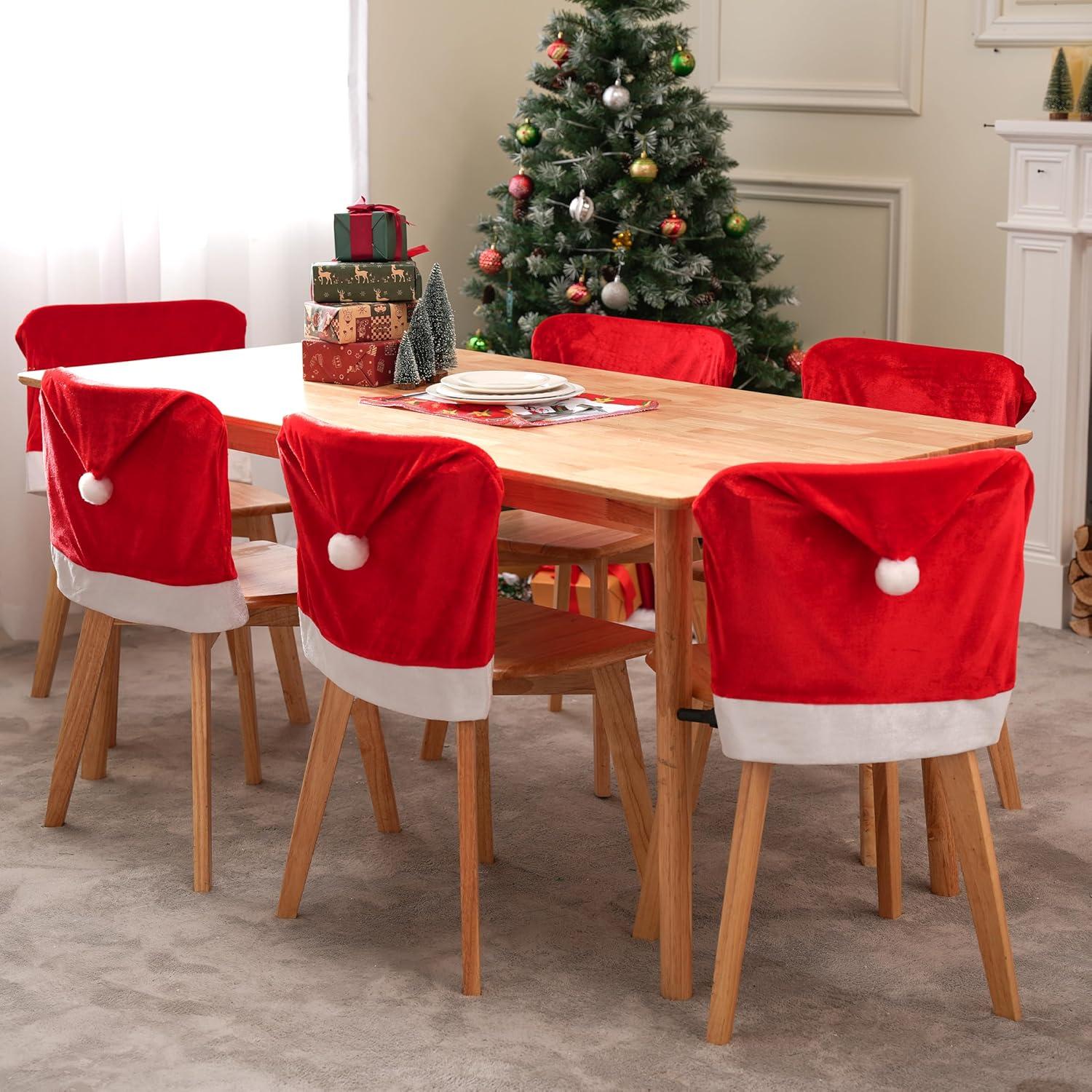 Fundas de Silla de Navidad JOYIN - 6 Pcs Sombrero Rojo