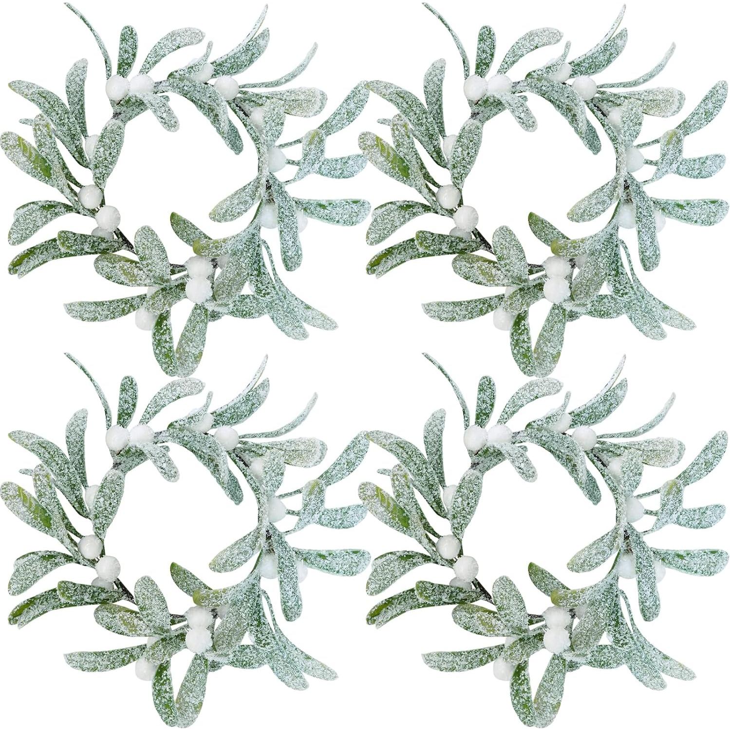 Anillos de Vela de Muérdago Artificial Winlyn - 4 Pcs 21.6 cm