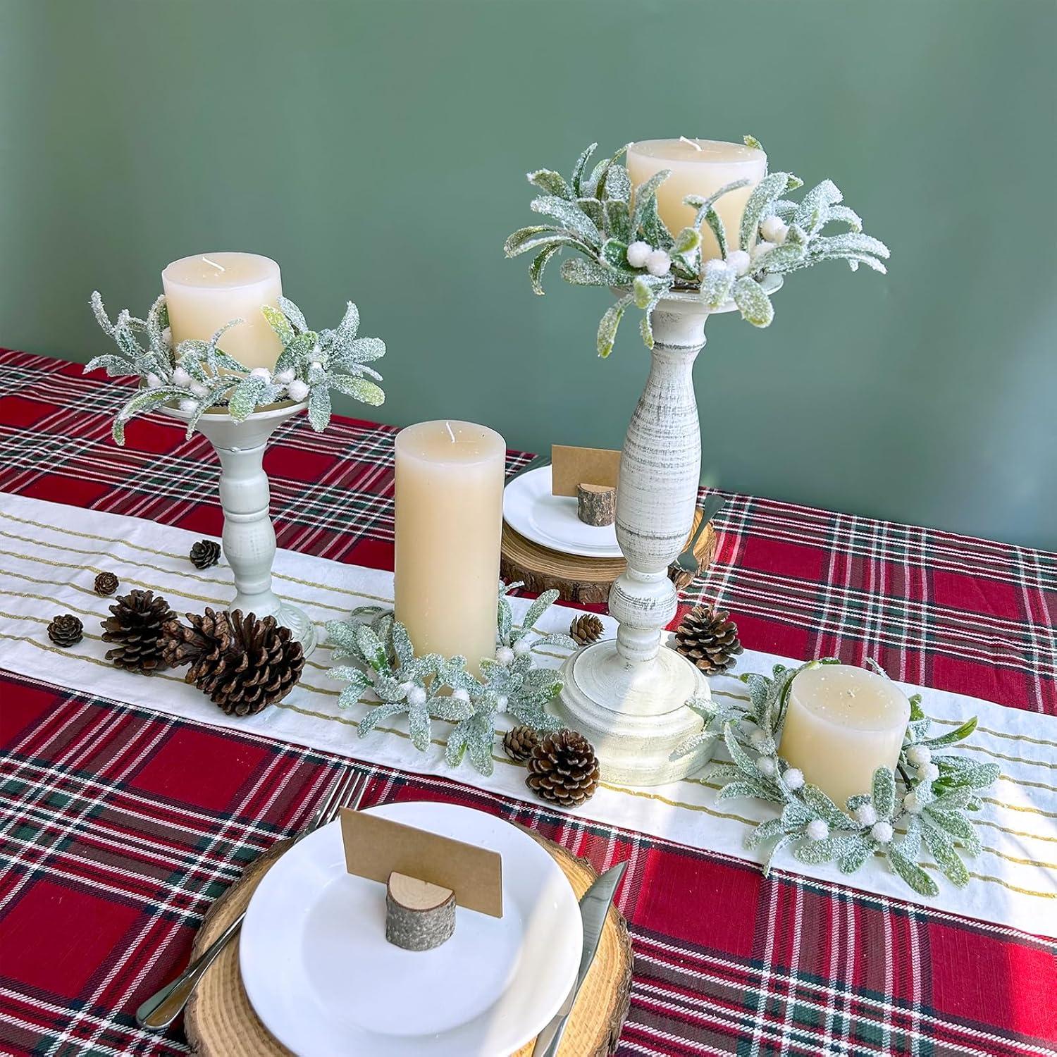 Anillos de Vela de Muérdago Artificial Winlyn - 4 Pcs 21.6 cm