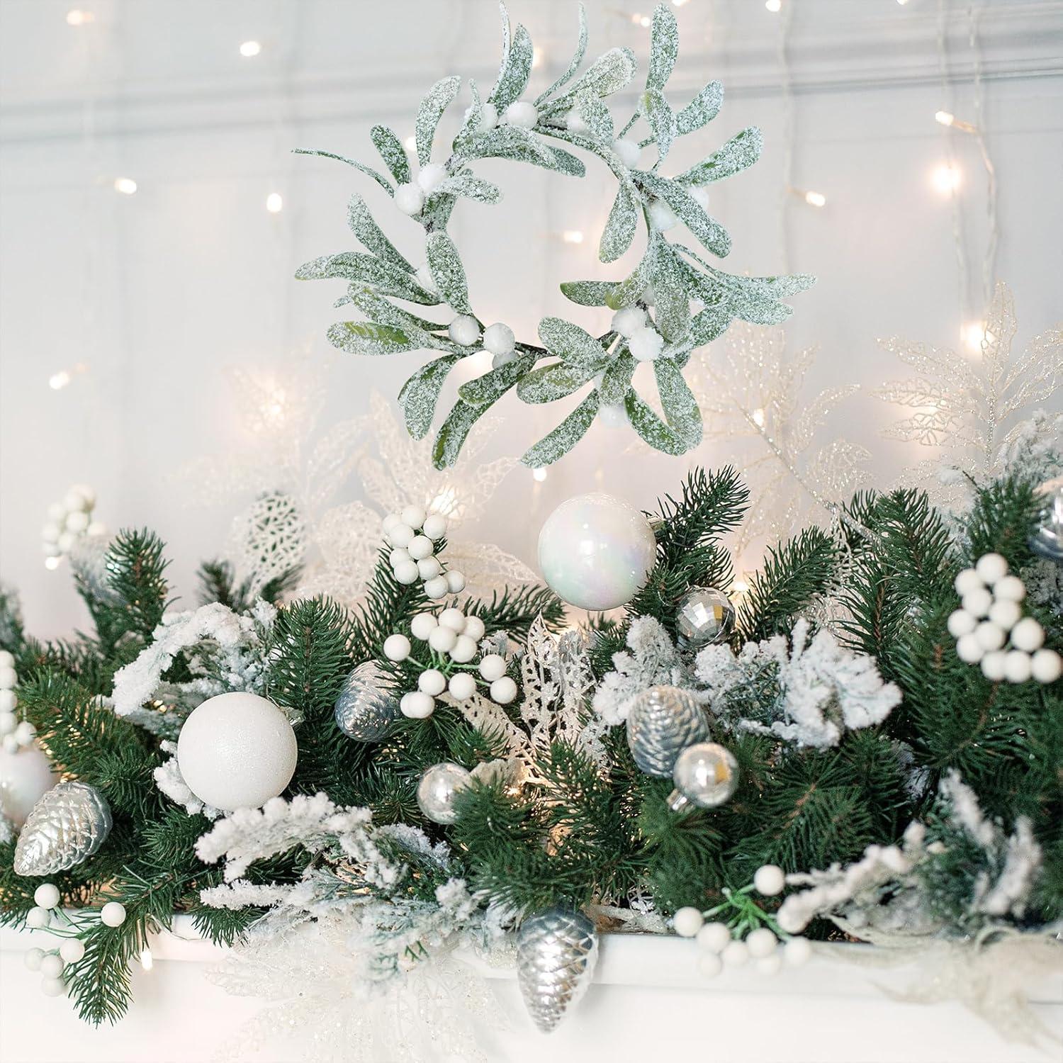 Anillos de Vela de Muérdago Artificial Winlyn - 4 Pcs 21.6 cm