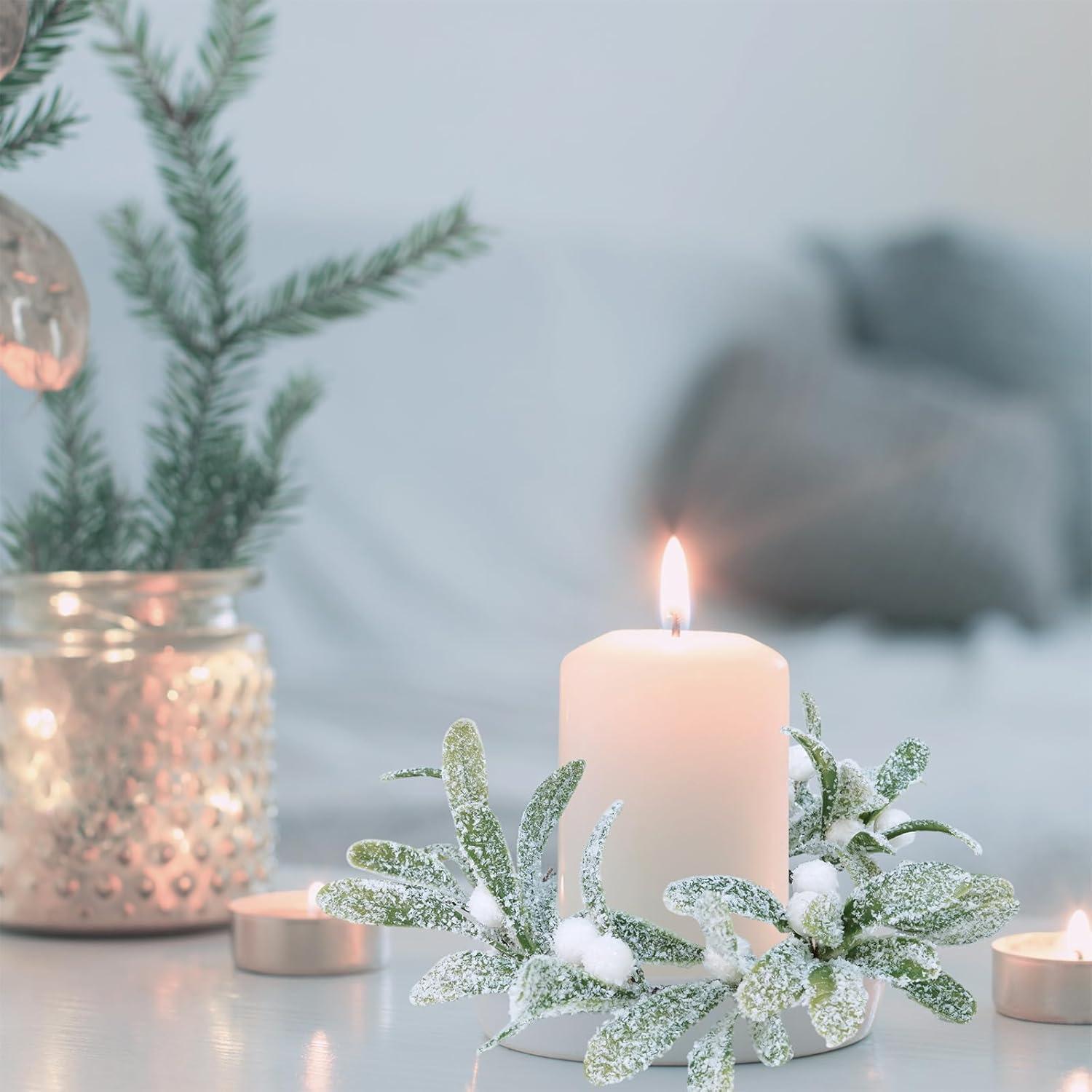 Anillos de Vela de Muérdago Artificial Winlyn - 4 Pcs 21.6 cm