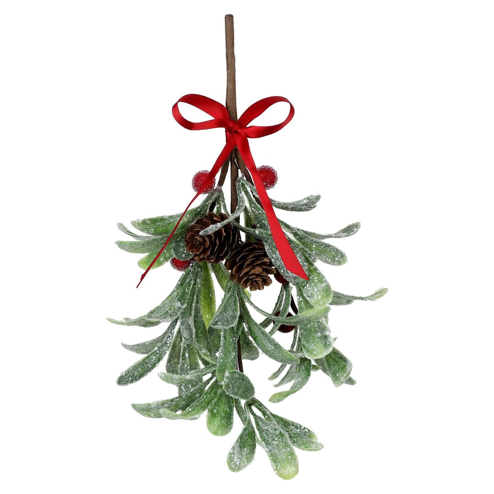 Muérdago Artificial Escarchado Melostu 20cm con Berries Rojas