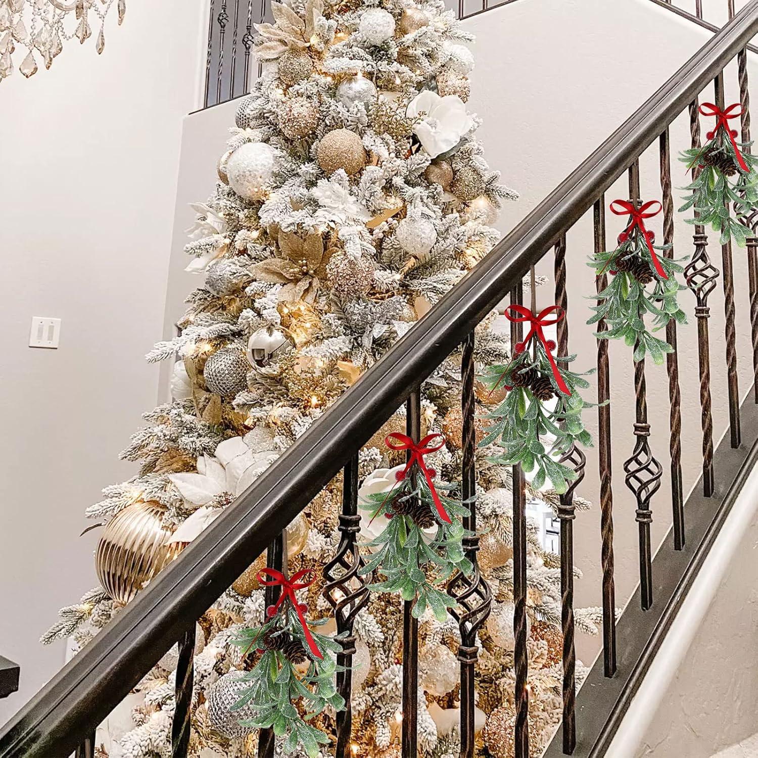 Muérdago Artificial Escarchado Melostu 20cm con Berries Rojas