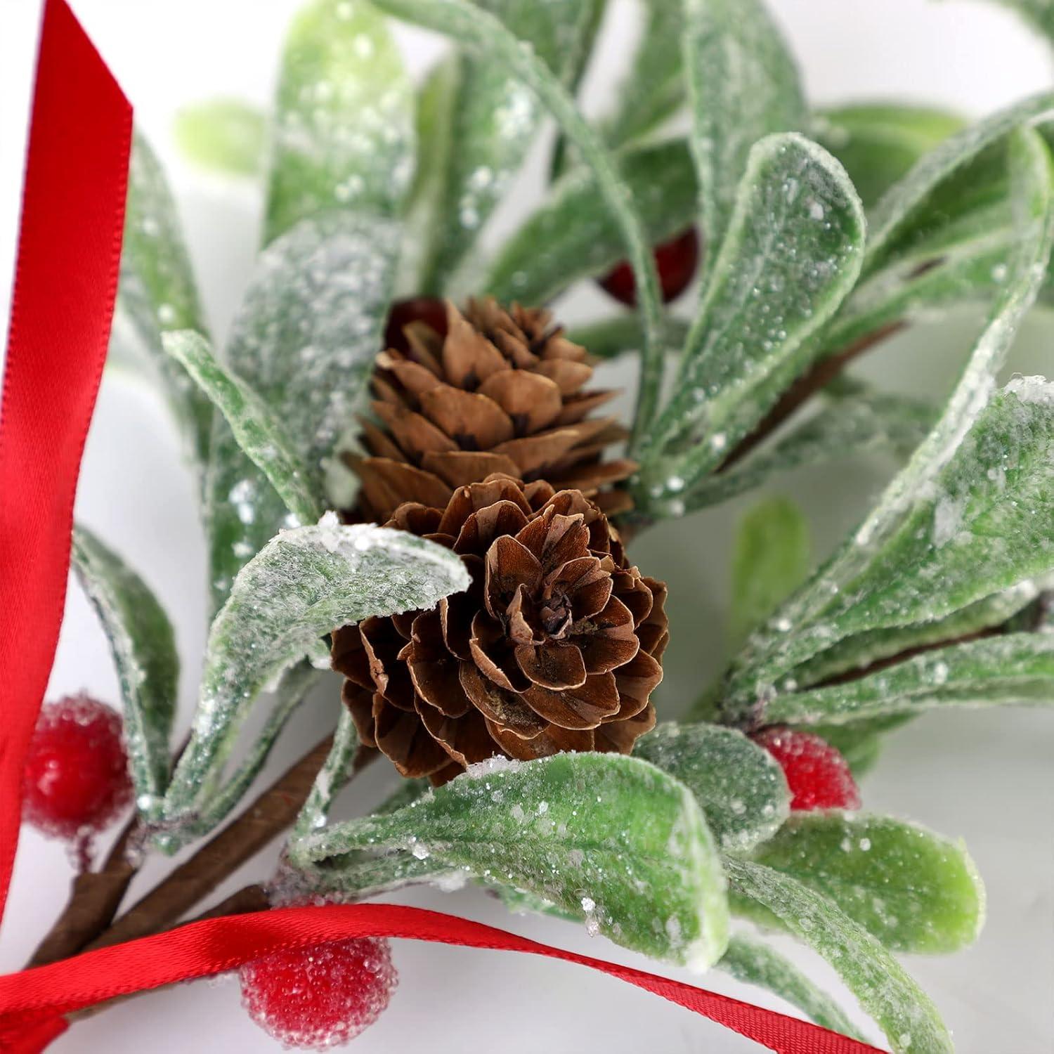 Muérdago Artificial Escarchado Melostu 20cm con Berries Rojas