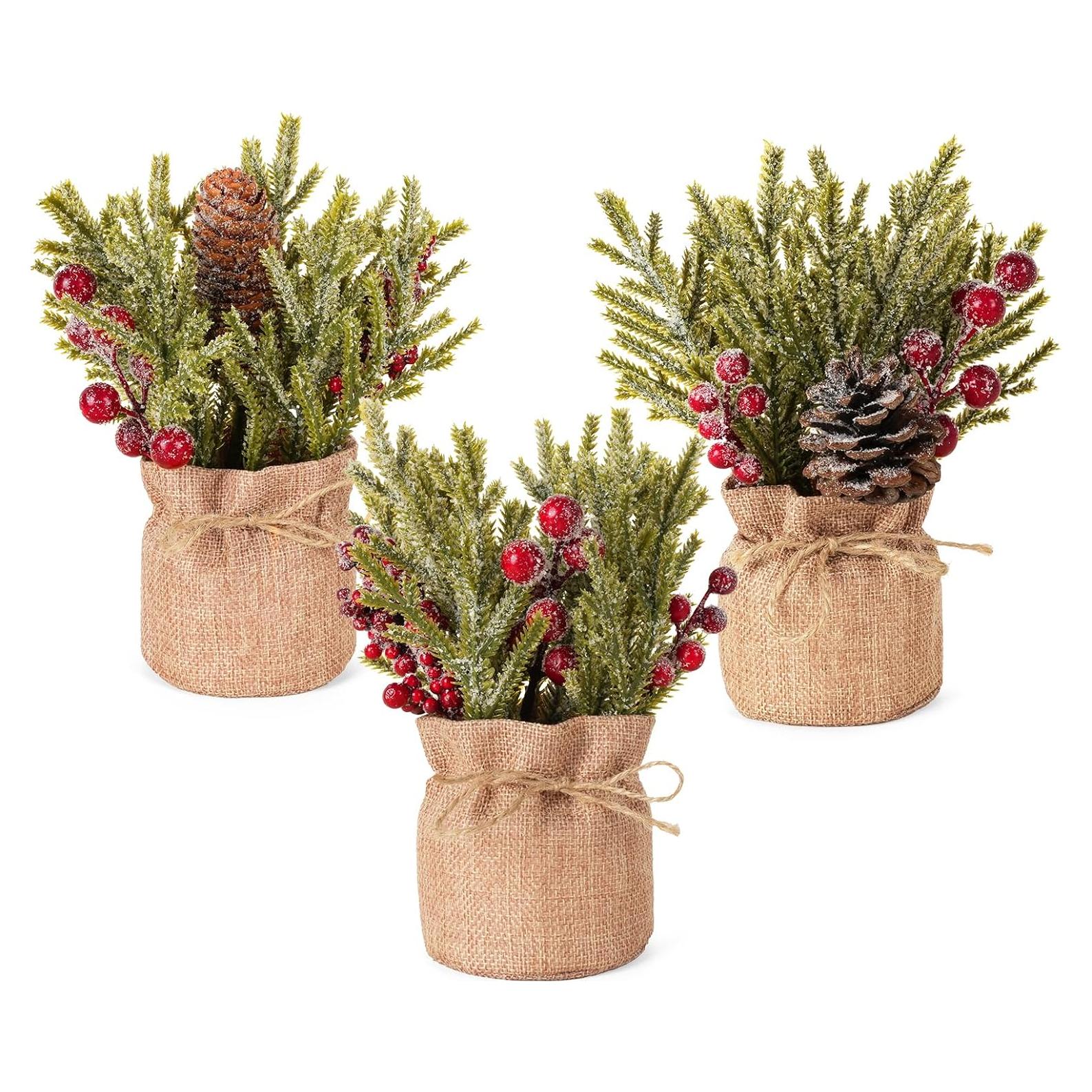 Flores Artificiales Navideñas Velener - 3 Ramas de Pino con Berries