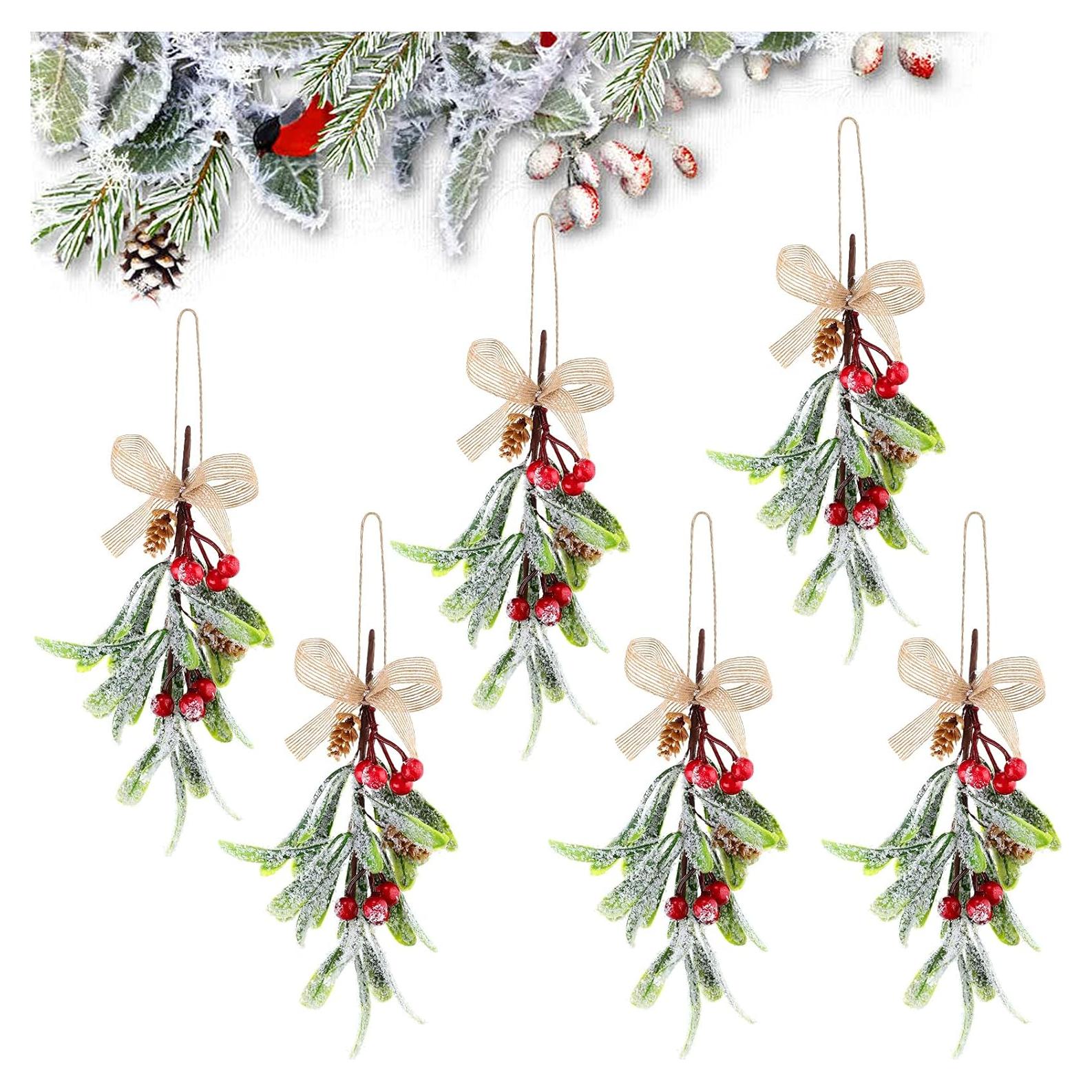 6 Adornos Colgantes de Muérdago Artificial 20 cm Luinabio