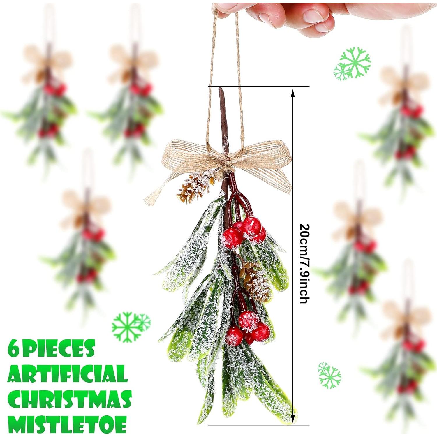 6 Adornos Colgantes de Muérdago Artificial 20 cm Luinabio