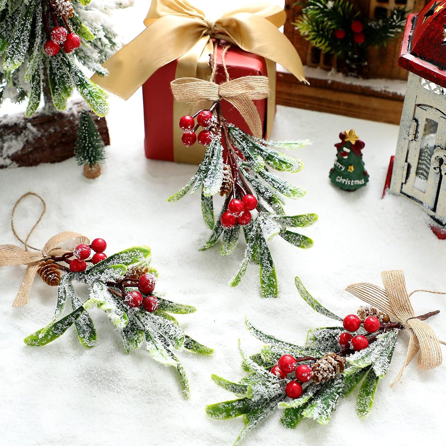 6 Adornos Colgantes de Muérdago Artificial 20 cm Luinabio