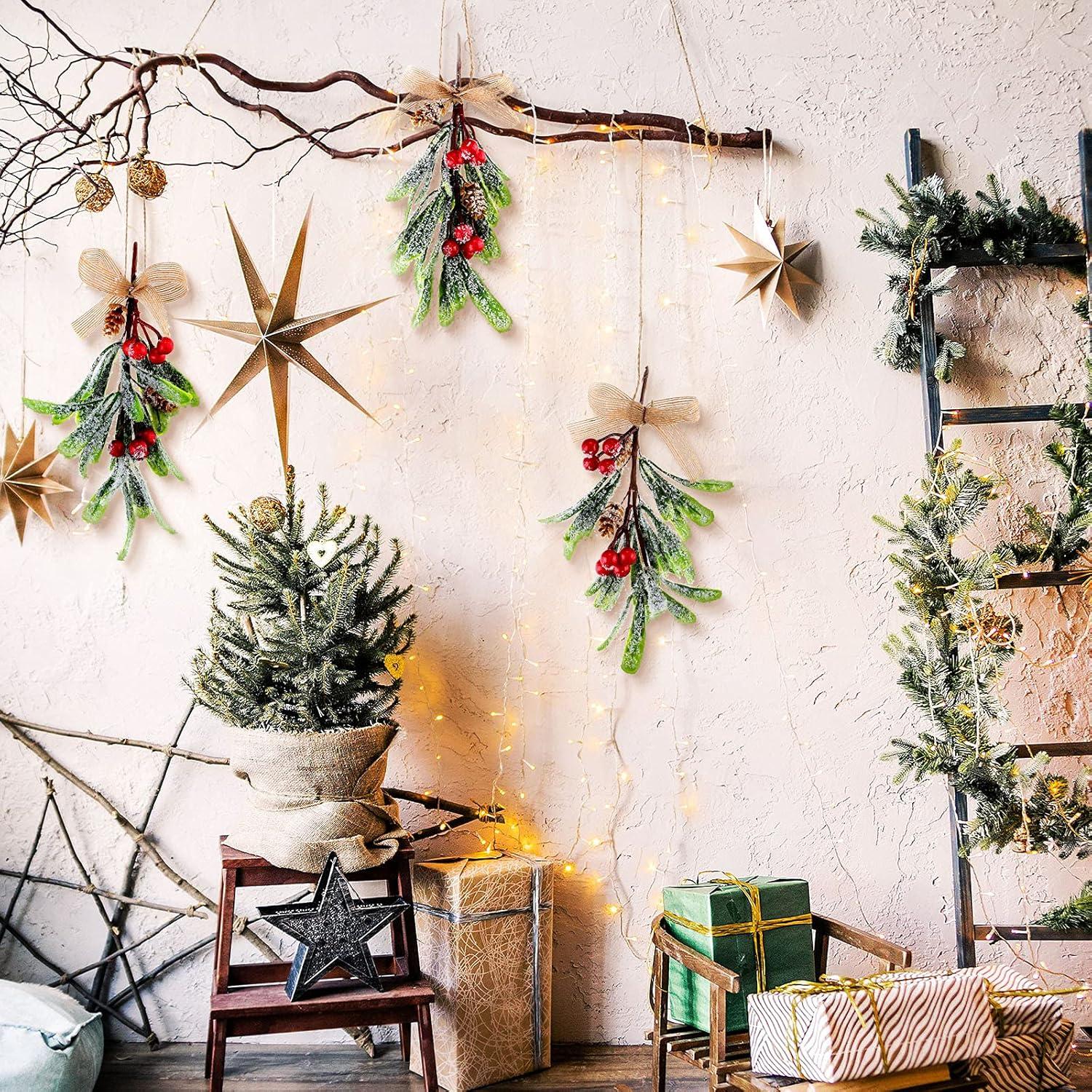 6 Adornos Colgantes de Muérdago Artificial 20 cm Luinabio