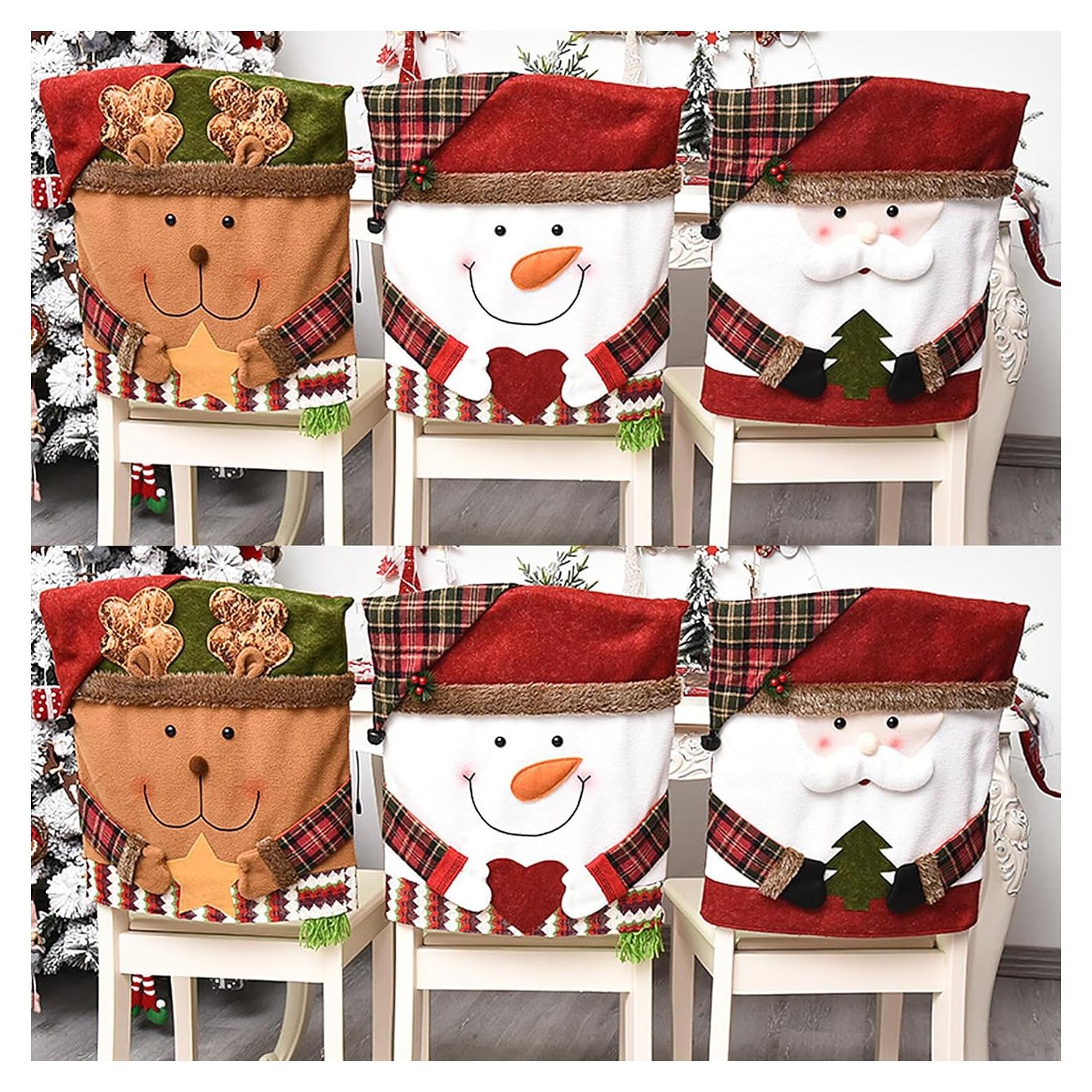Funda de Silla Navideña DCQRY - 6 Pcs Lino Santa Reno