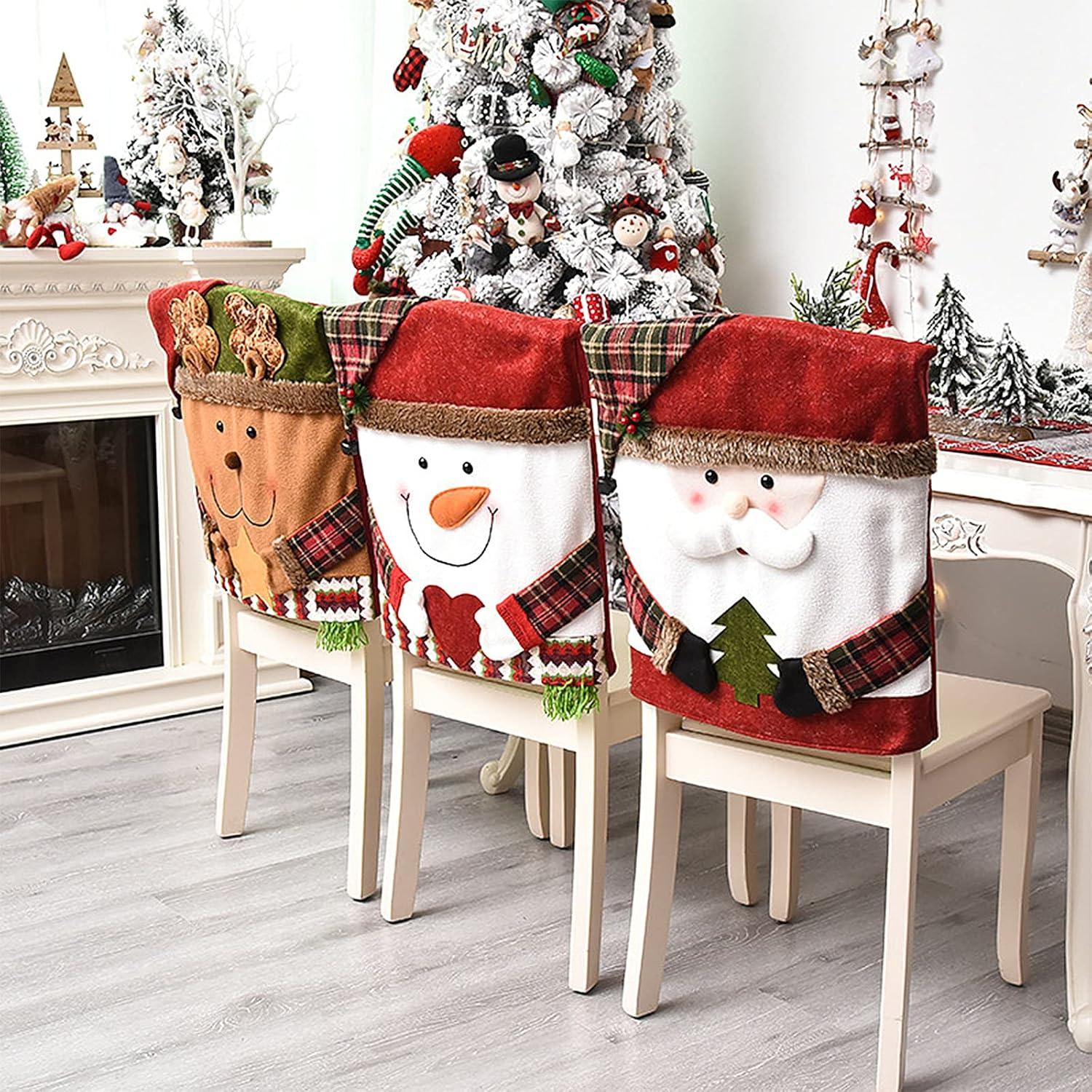 Funda de Silla Navideña DCQRY - 6 Pcs Lino Santa Reno