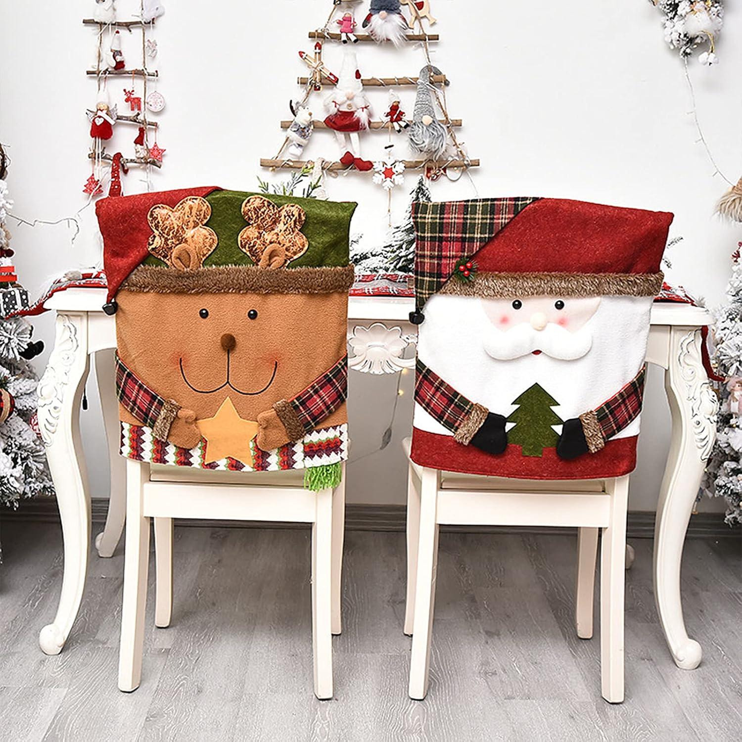 Funda de Silla Navideña DCQRY - 6 Pcs Lino Santa Reno
