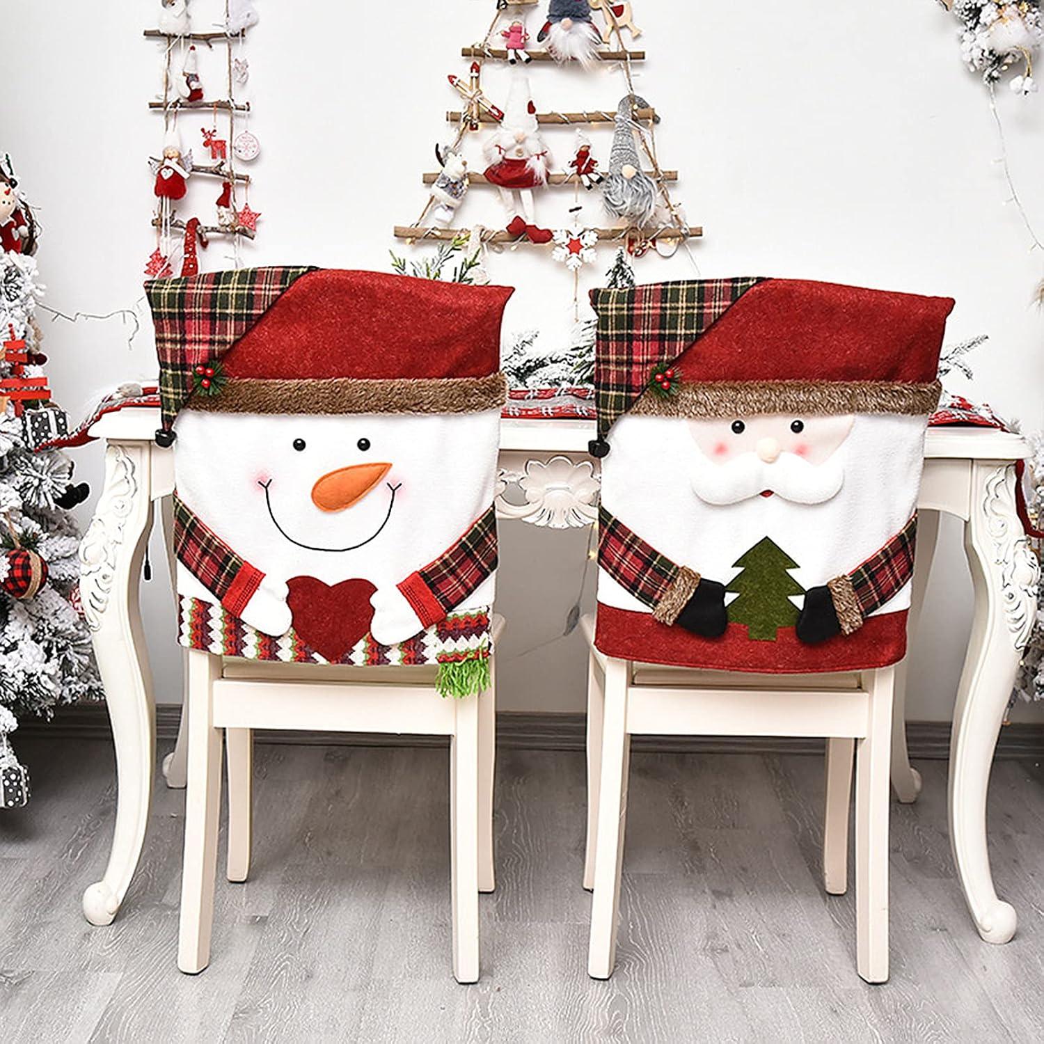 Funda de Silla Navideña DCQRY - 6 Pcs Lino Santa Reno