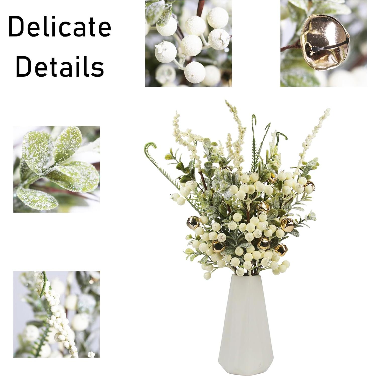 Ramas de Baya Artificial Tinsow 5 Pcs 40 cm Blanca Decoración