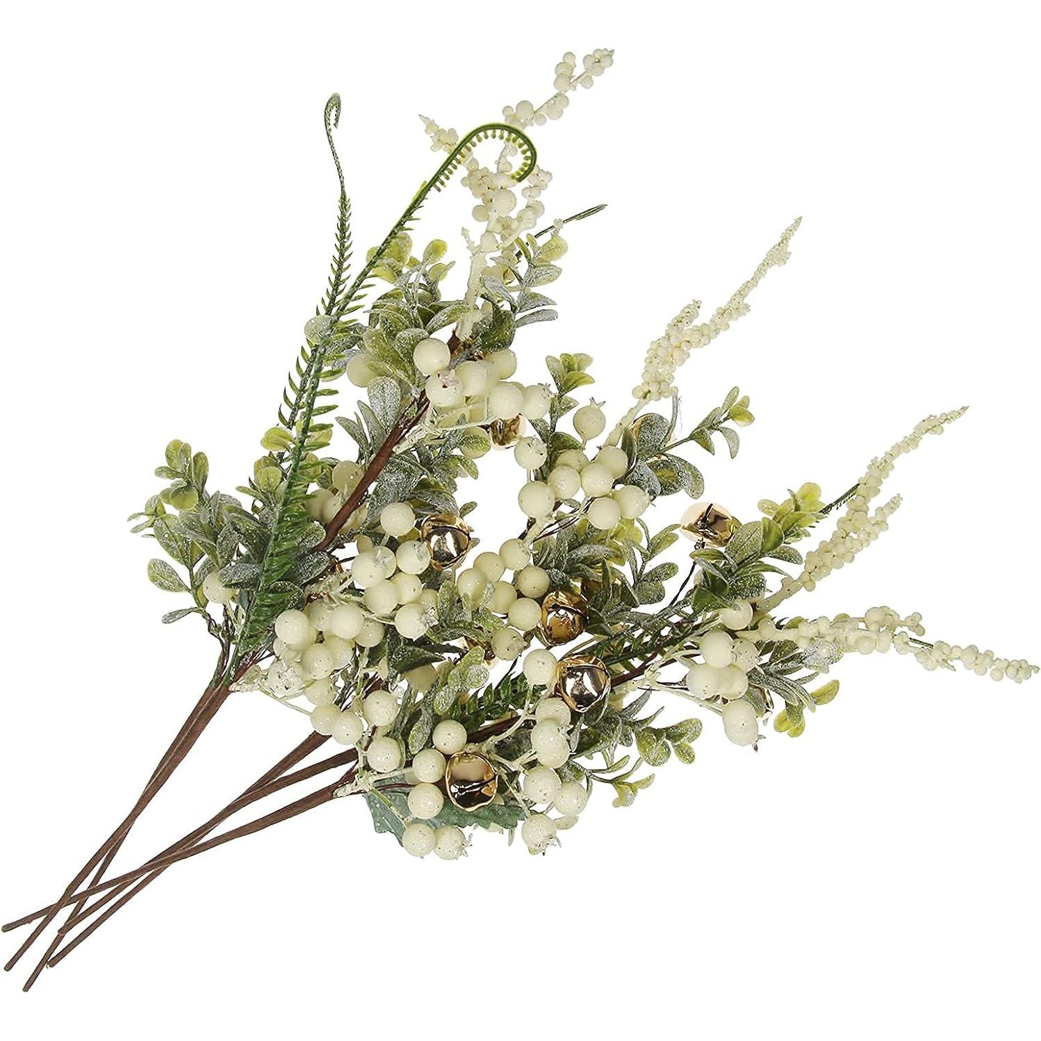 Ramas de Baya Artificial Tinsow 5 Pcs 40 cm Blanca Decoración