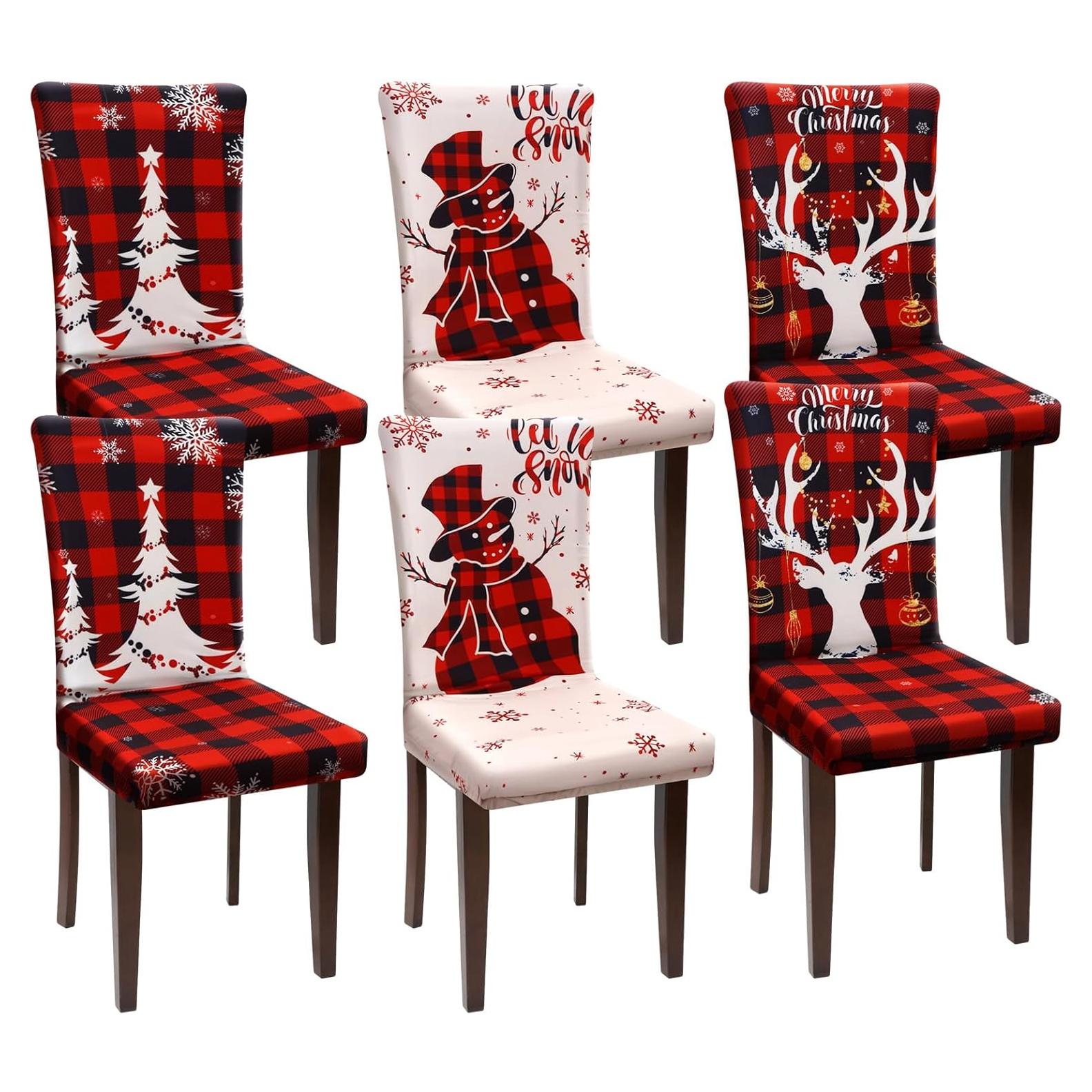 Fundas de Silla de Comedor Navideñas Preboun 6 Pcs Elásticas