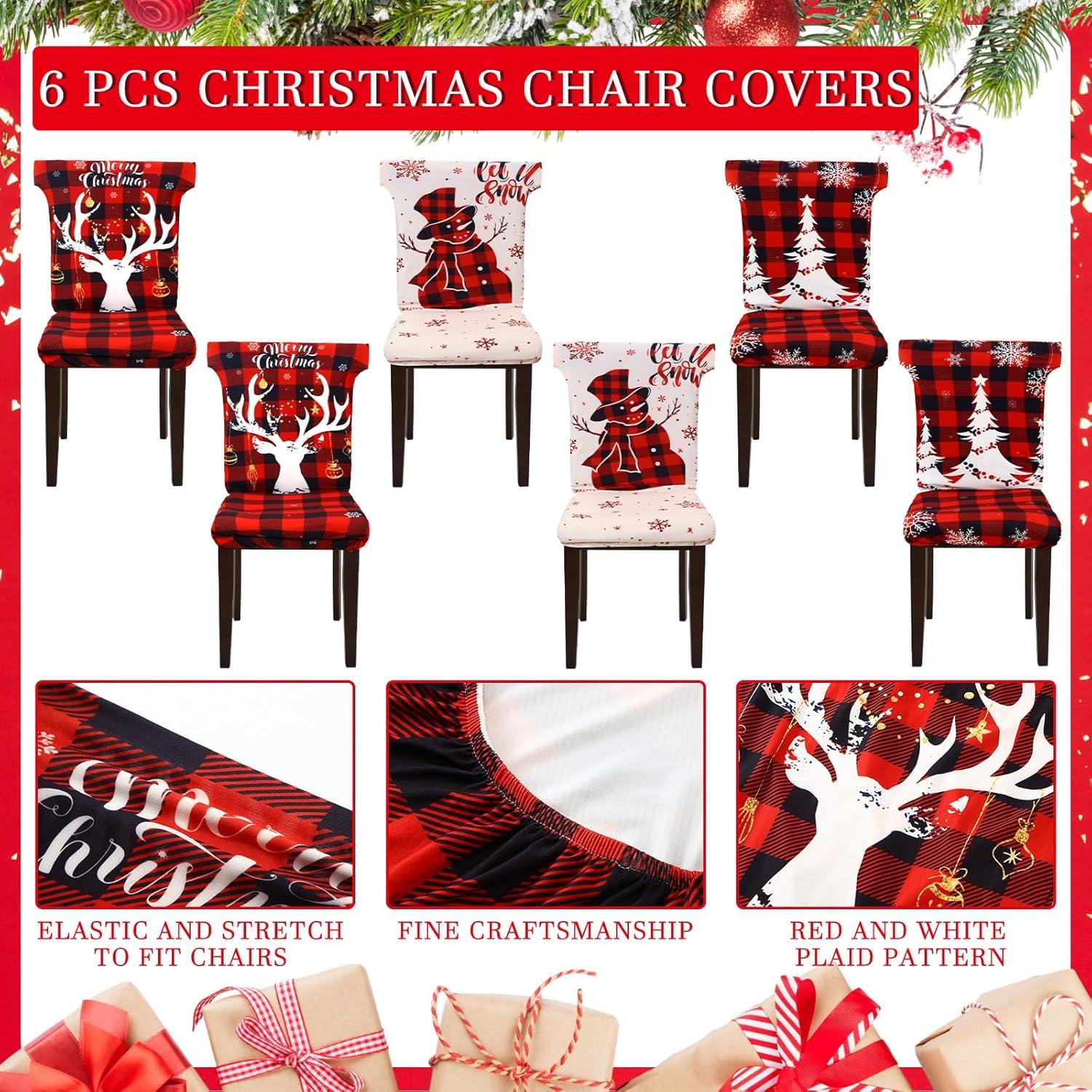 Fundas de Silla de Comedor Navideñas Preboun 6 Pcs Elásticas