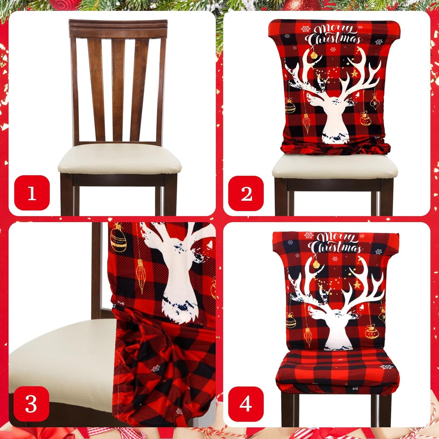 Fundas de Silla de Comedor Navideñas Preboun 6 Pcs Elásticas