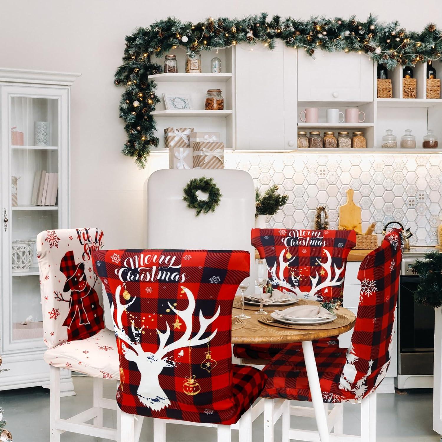 Fundas de Silla de Comedor Navideñas Preboun 6 Pcs Elásticas