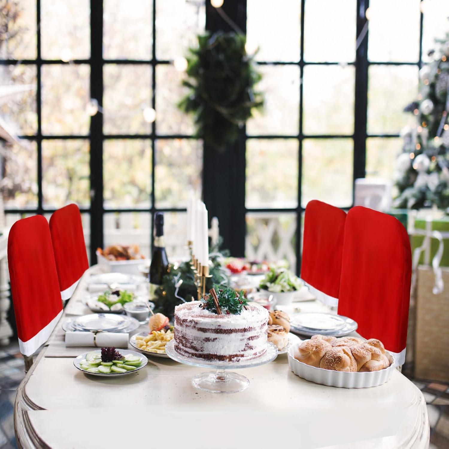 Cubiertas de Silla de Navidad AIZAL 4 Piezas Sombrero Rojo