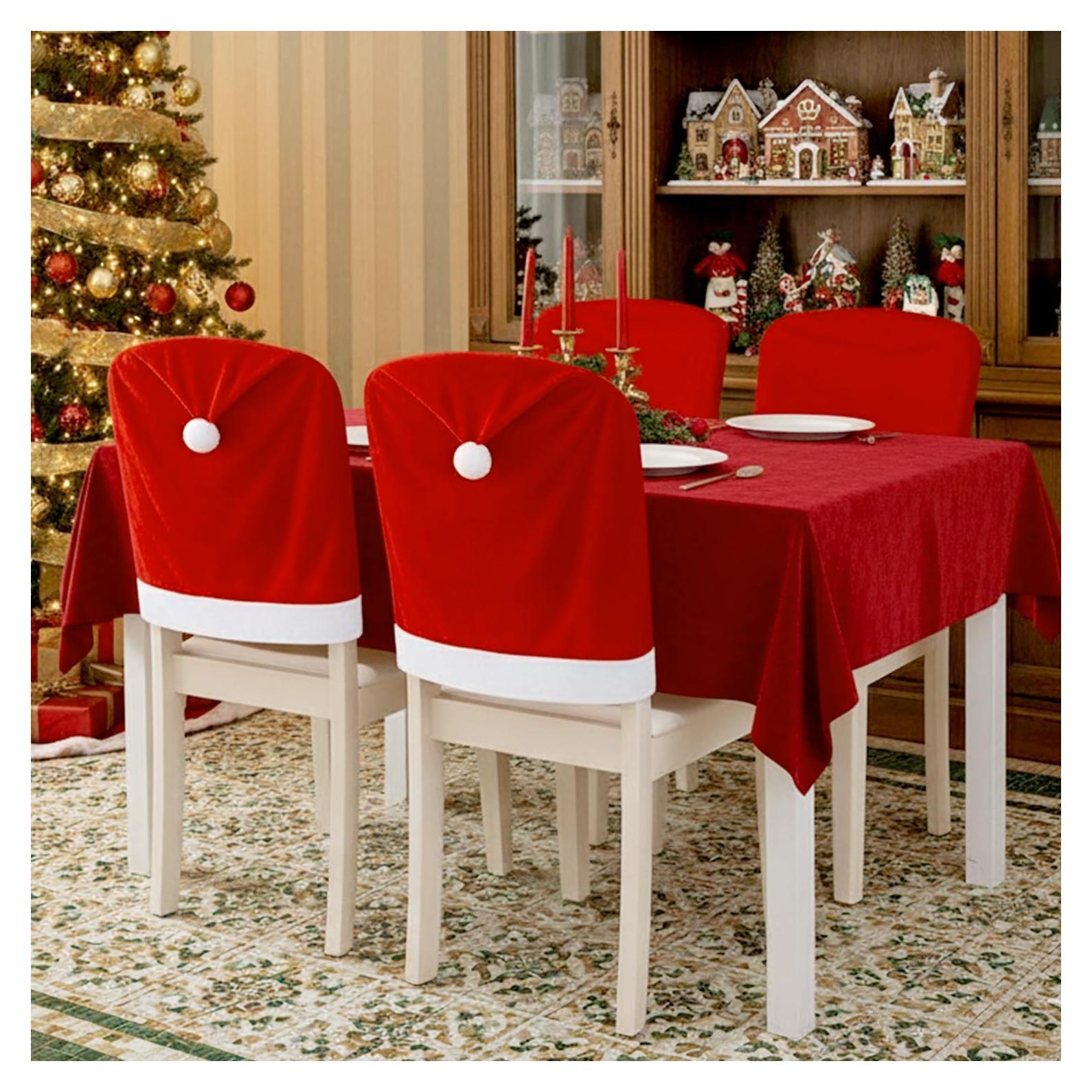 Set de 4 Fundas de Silla CCINEE Navidad Sombrero Santa Rojo